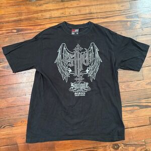 Vintage Y2K Southpole Mens XL Black Rhinestone Wings Cross Graphic T-Shirt